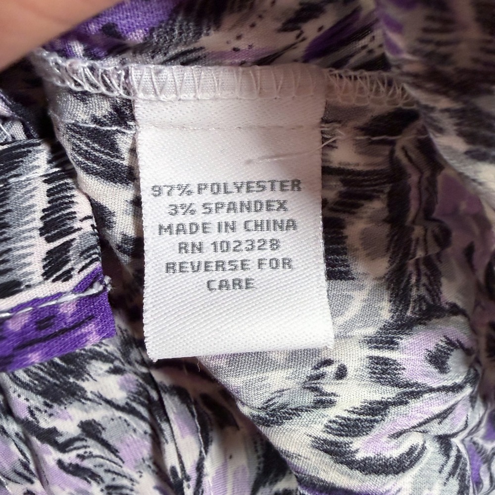 Dressbarn‎ Womens Blouse Regular Purple Abstract Feather Print Button Up M - Picture 5 of 7